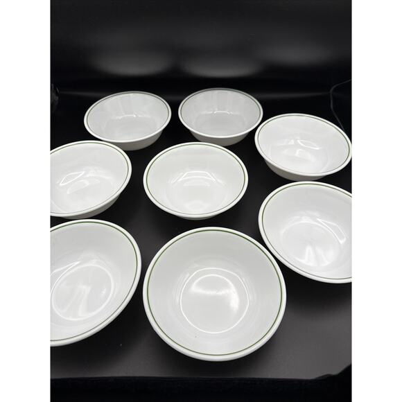 Corelle Soup Cereal BOWL Lot of 8 SINGLE GREEN BAND Nice EUC - Picture 1 of 7